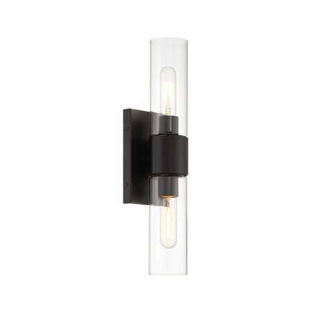 DESIGNERS FOUNTAIN Anton 17.5in 2-Light Matte Black Transitional Indoor Wall Sconce with Clear Glass Shades D286M-2WS-MB